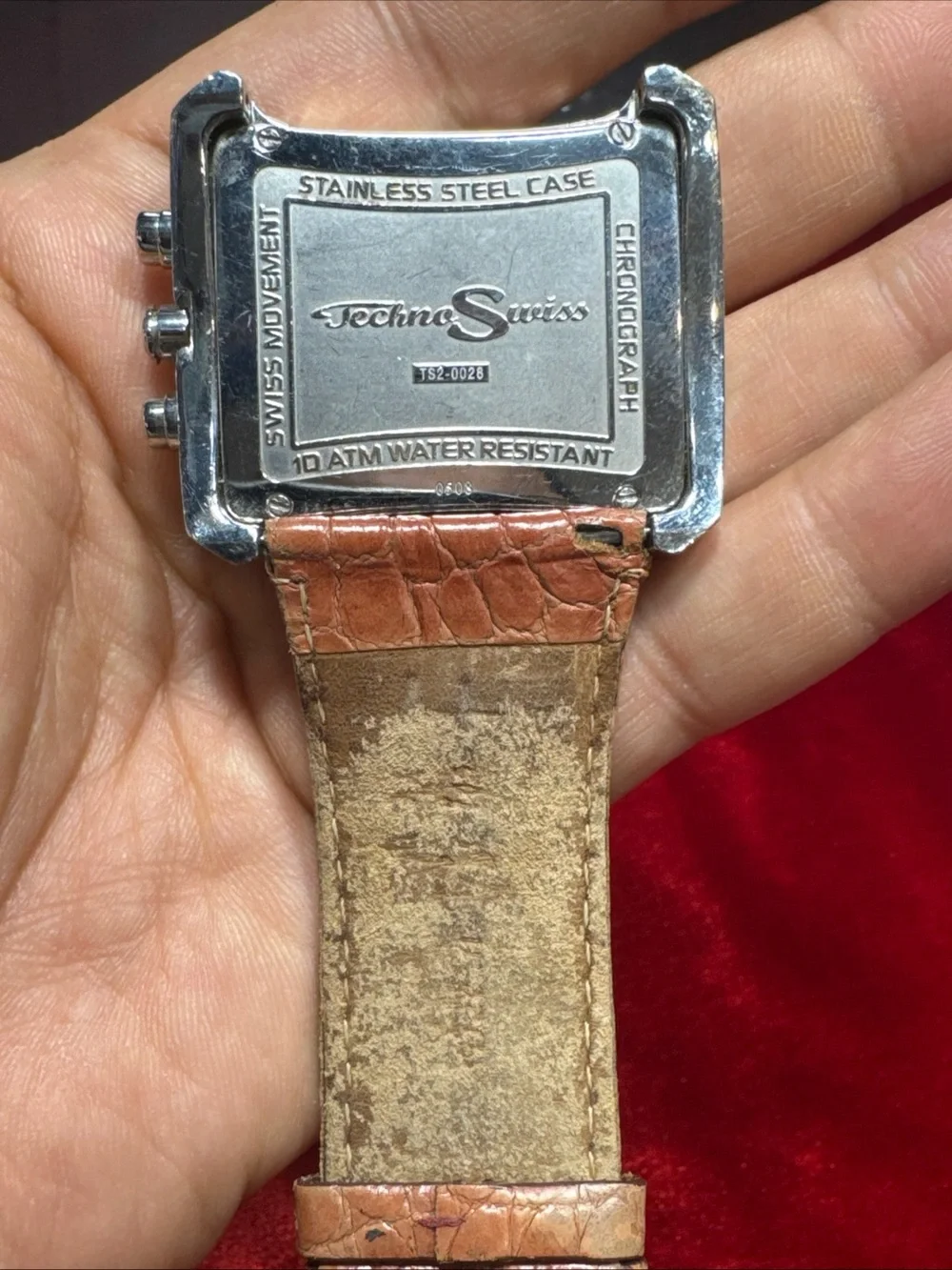 Techno Swiss Diamond Watch Men’s Square Stainless Steel Brown Band Parts Repair